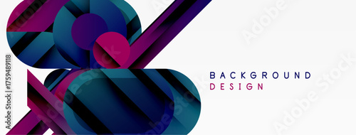 Abstract geometric design. Overlapping shapes create dynamic composition. Dark blues, purples, white contrast nicely. Modern aesthetic.