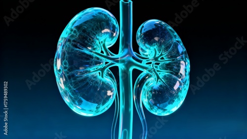 Digital Neon Illustration of the Human Kidneys and Nephrons