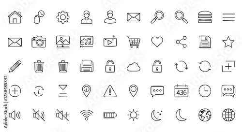 Set of Hand Drawn Icon Pack for User Interface Design