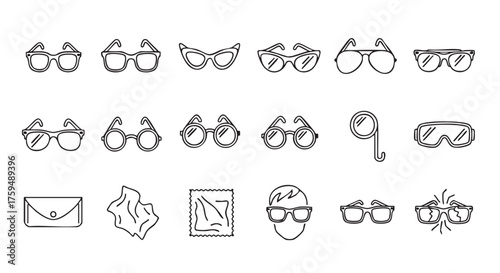 Set of glasses and accessories vector line art illustration design