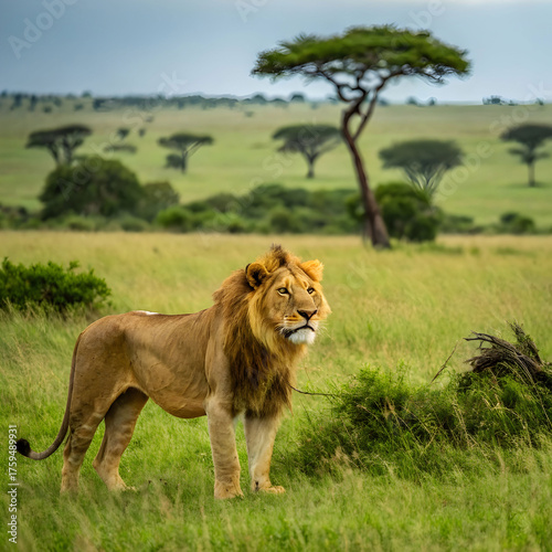 view of wild lion in its natural habitat