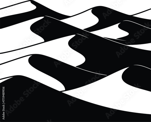 Vector simple black and white sand dunes landscape silhouette illustration