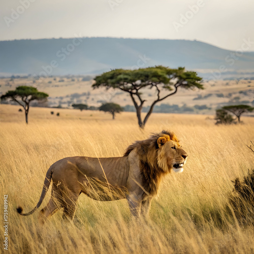 view of wild lion in its natural habitat