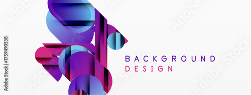 Abstract design features vibrant layers, gradients. Pink, purple, blue hues create dynamic visual effect. Modern, stylish background element.