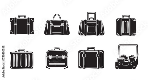 Various luggage types suitcases duffel bags ready for travel vector drawing