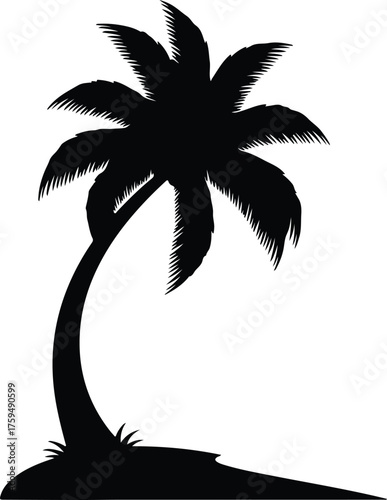 Vector Tropical palm tree on island silhouette illustration