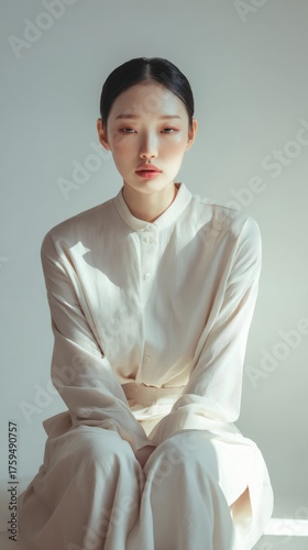 Close-up portrait of an Asian woman in natural sunlight