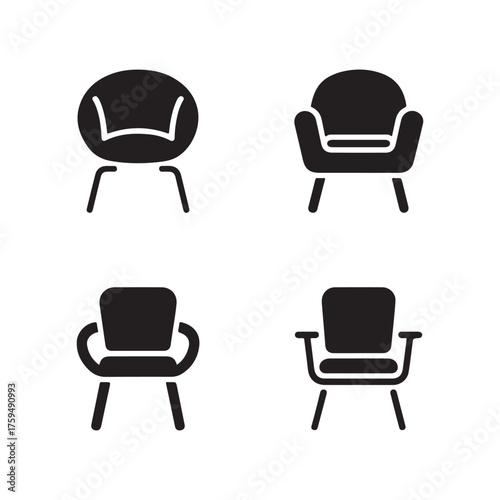 Task Chair Solid Icons Set for Office Setup