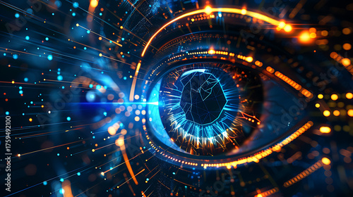 Glowing AI Eye With Abstract Circuits And Futuristic Technology Glow