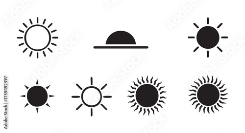 Collection of different sun icons representing various weather conditions