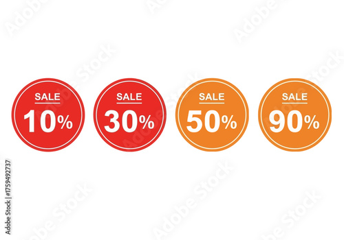 Four circles display sale percentages 10 30 50 and 90 The first two are red the latter are orange