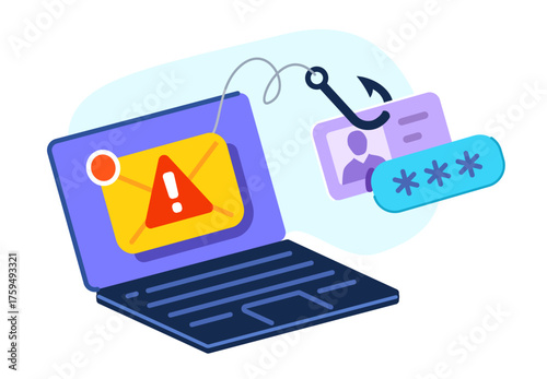 Phishing scam and hacker attack. Internet fraud, cybercrime. Cybercriminal stealing private data. Web security concept
