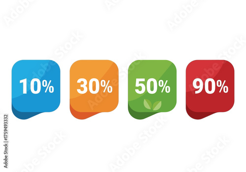 Four colorful rounded square percent signs are displayed in a row against a white background