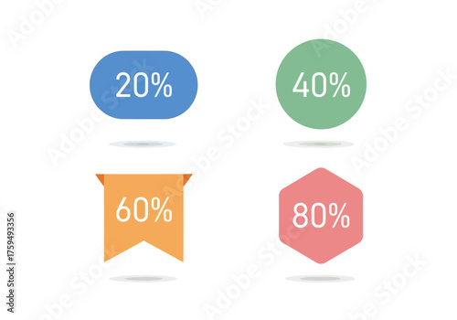 Four colorful shapes display the percentages 20 40 60 and 80