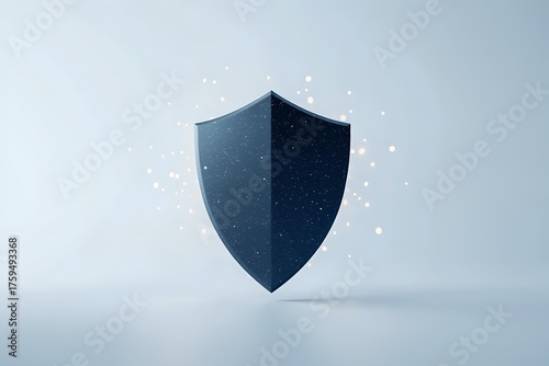 Free Download Dark blue shield floating against light background with glowing particles, symbolizing digital protection and cybersecurity concepts for business presentations. - GFXLoad