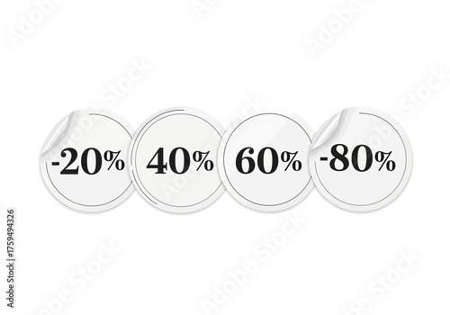 Four round white stickers show sales percentages 20 40 60 and 80
