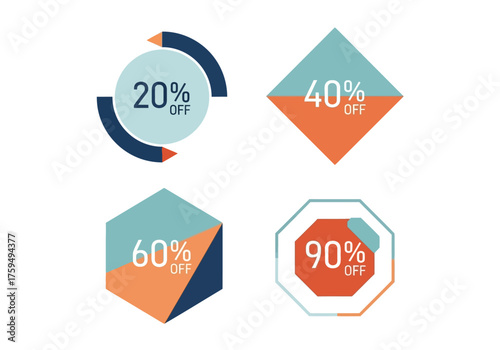 Four sale stickers with 20 40 60  90 percent discounts