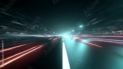 Futuristic Highway with Speeding Light Trails
