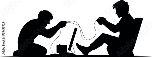 Two people playing video games silhouette gaming