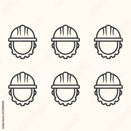 Vector art of six construction worker hard hat icons in a grid pattern, representing a team or workforce