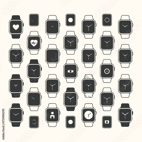 Vector art of collection of smartwatches and watch faces