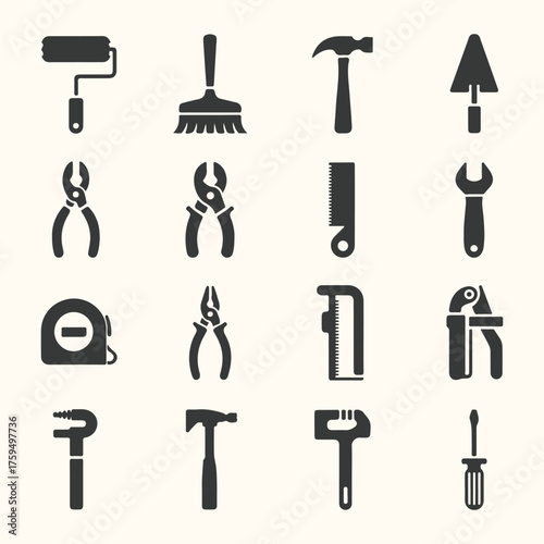 Vector art of collection of various construction and diy tools icons