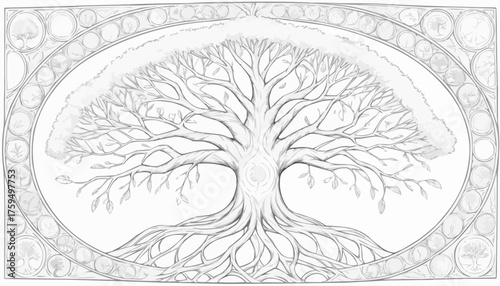 Neurographic tree of life coloring page for creative meditation and self-expression
