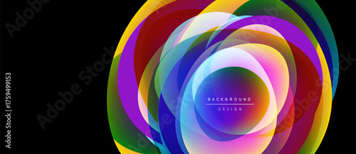 Abstract colorful layers create dynamic circular design. Bright hues blend, forming vibrant visual experience. Modern background element.