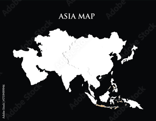 Asia map vector illustration continent outline on black backgroun