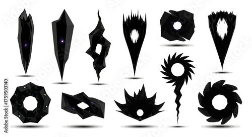Dark fantasy shapes with ominous energy, perfect for game design or abstract art, vector origins enhance scalability and visual appeal for creative projects