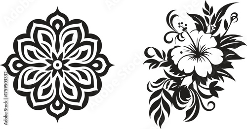 Elegant floral designs evoke a sense of sophisticated simplicity displayed in classic black