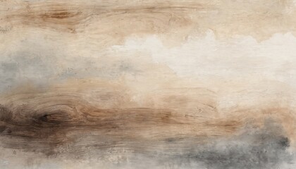 Watercolor artwork shows wood grain texture. Beige, brown colors create abstract design. Rough surface with natural pattern looks vintage. Artwork may suit designer, decorator needs for their project.
