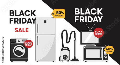 Black Friday Sale banner with major home appliances and electronics discounts