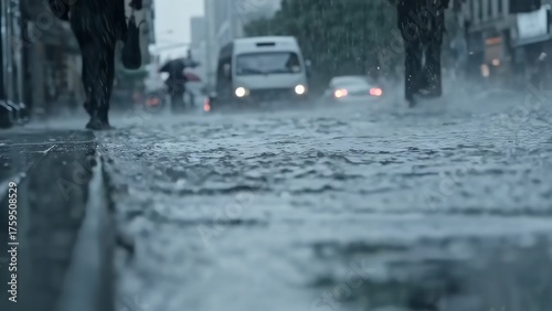 Wallpaper Mural Heavy rain floods the city streets, with people splashing water around their feet. Torontodigital.ca