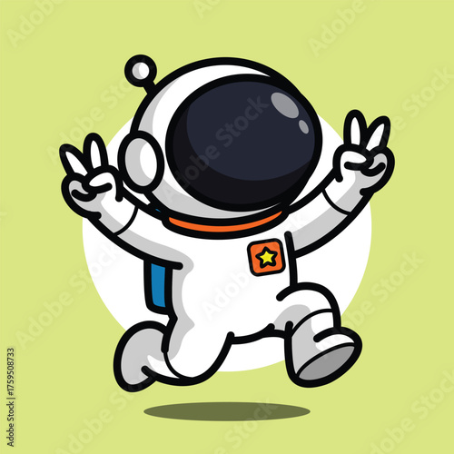Cute Astronaut Jumping Happily Illustration for Space Cartoon Character and Joy Concept