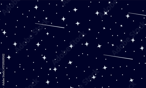 A starry night sky and a backdrop of shooting stars. The perfect cosmic and dreamlike background for wallpaper, posters, fabric prints, and digital designs.
