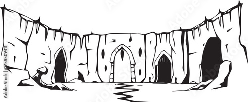 The Gloomy Dungeon. Hand drawn vector illustration	
