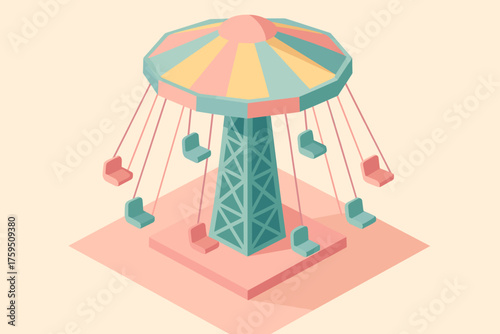 Park flat tower base suspended vector pastel chairs ride illustration shading amusement
