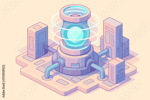 Rings illustration panels futuristic glowing geometric stylized reactor vector fusion