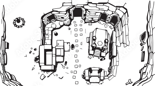 The Gloomy Dungeon. Hand drawn vector illustration	
