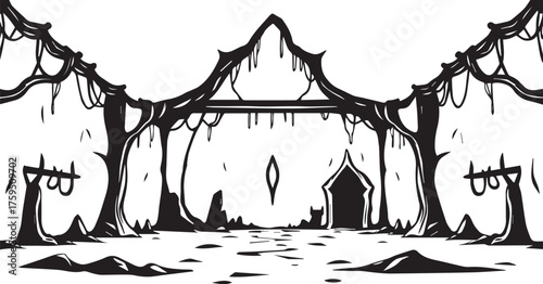 The Gloomy Dungeon. Hand drawn vector illustration	