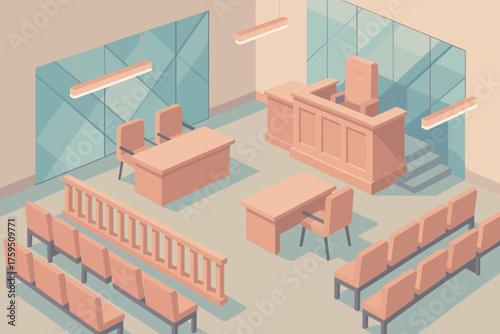 Led glass pastel vector modern courtroom geometric lights isometric illustration simplified