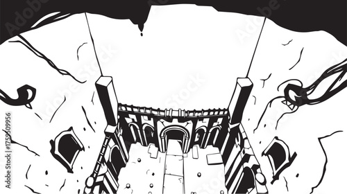 The Gloomy Dungeon. Hand drawn vector illustration	