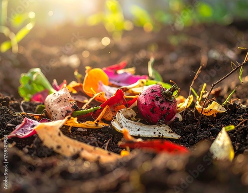 Close-up Environmental Documentary Shot of Food Waste Decomposing into Compost in Soil Soft