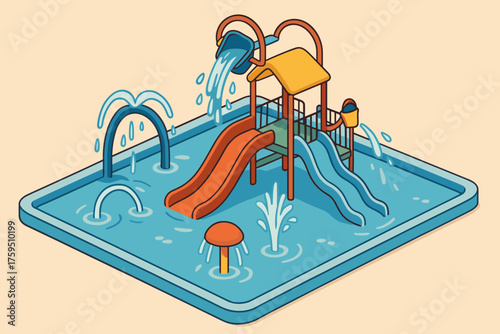 Zone illustration vector children s play mini pool aquapark tipping buckets water