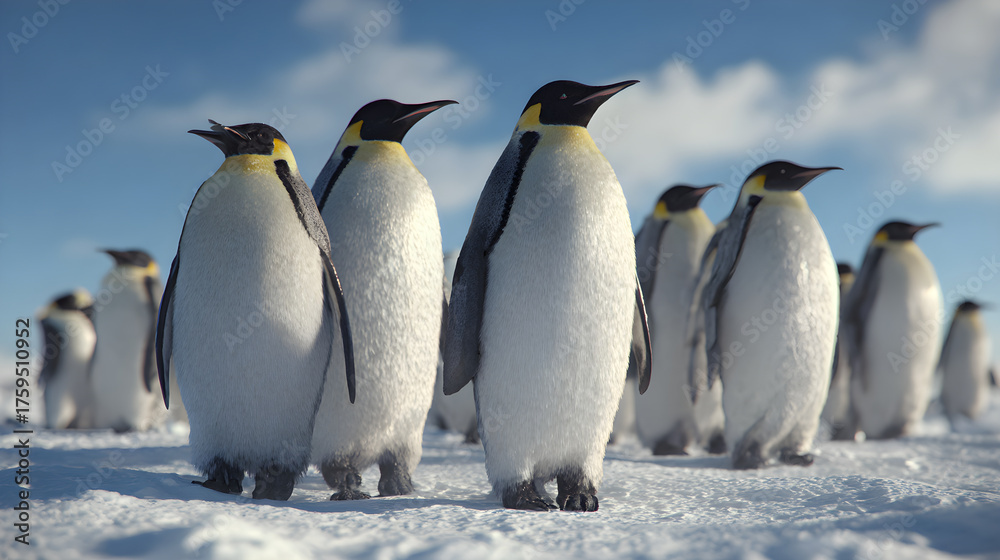 Fototapeta premium A Fascinating Exploration of Penguin Social Structurs: Discovering How Group Dnamics Among These Flightlss Birds Influence Their Srvival and Adaptation in Callenging Habitats