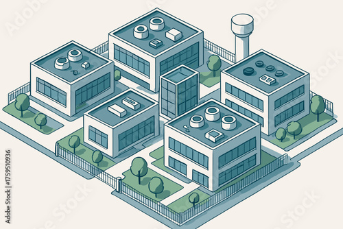 Surrounding complex fence illustration systems ventilation vector lab multiple facility modern