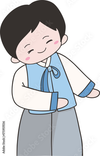 한국 전통적인 의상 한복을 입은 사람