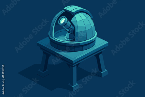 Telescope structure floating illustration vector observatory glowing futuristic suspended elevated inside