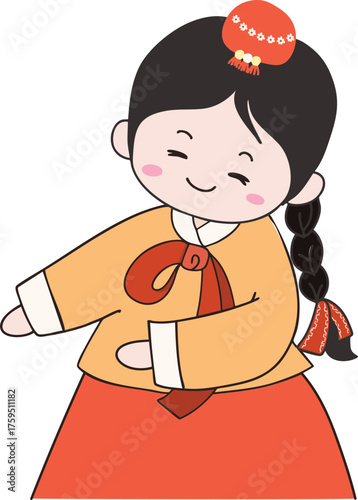 한국 전통적인 의상 한복을 입은 사람